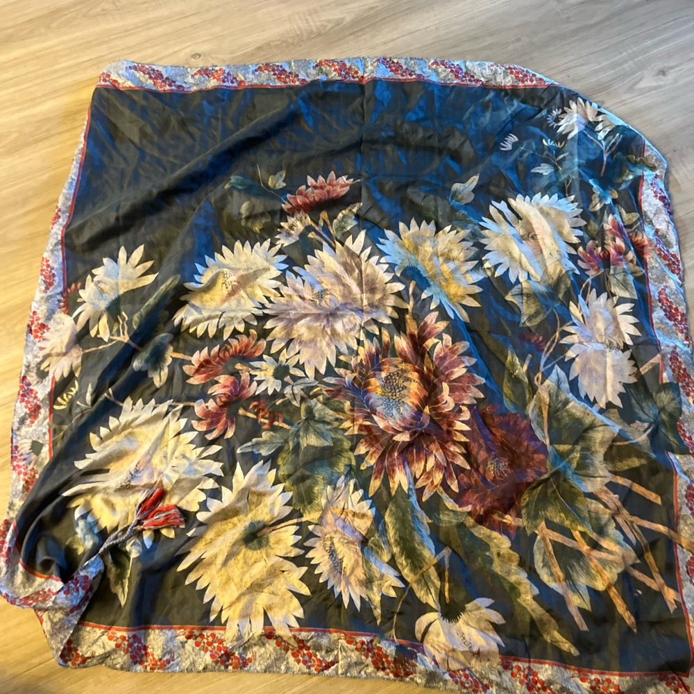 Johnny Was silk scarf with tassels